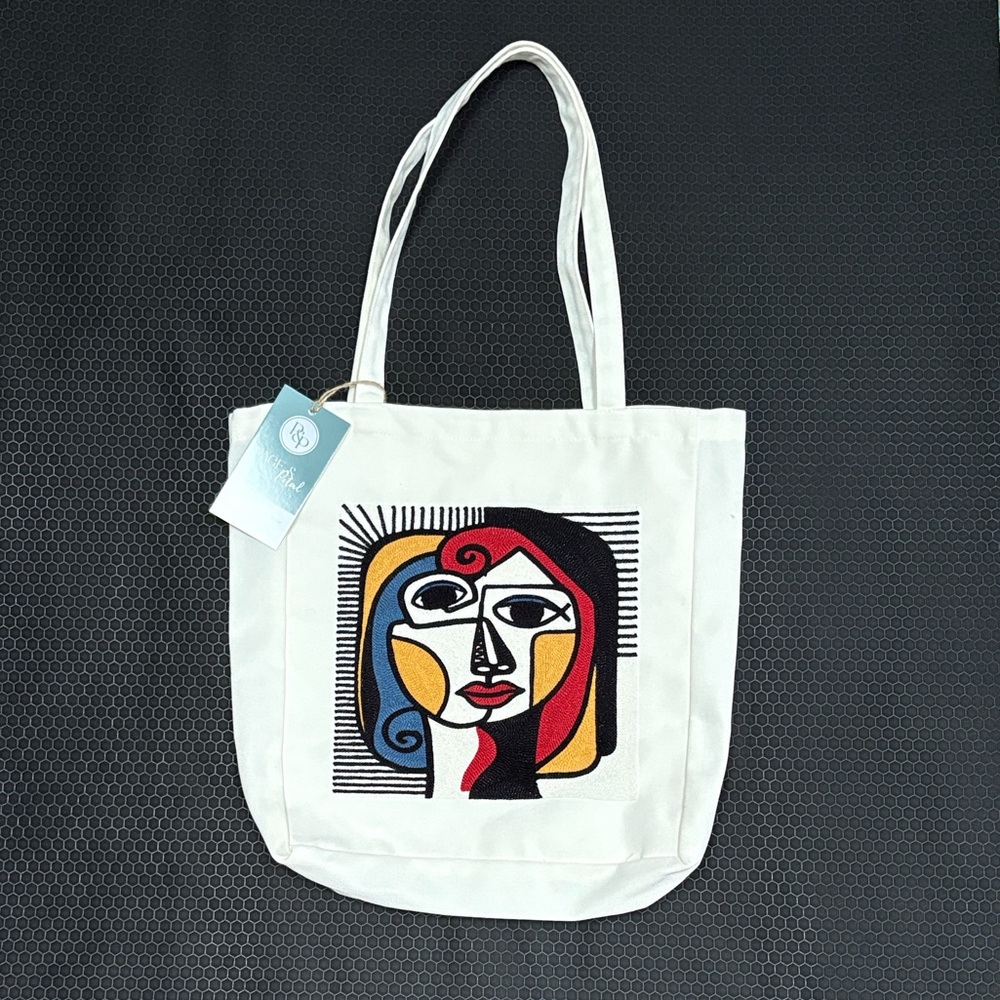 Cubism / Picasso Inspired Embroidery Canvas Tote- brand new